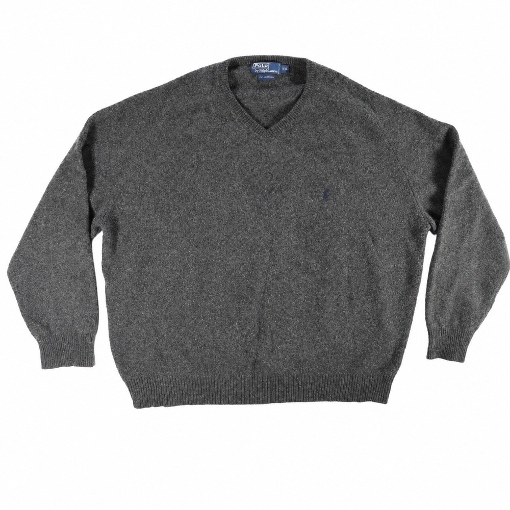 Polo‎ Ralph Lauren Vintage 100% Lambswool V-Neck Sweater Men's XXL Grey